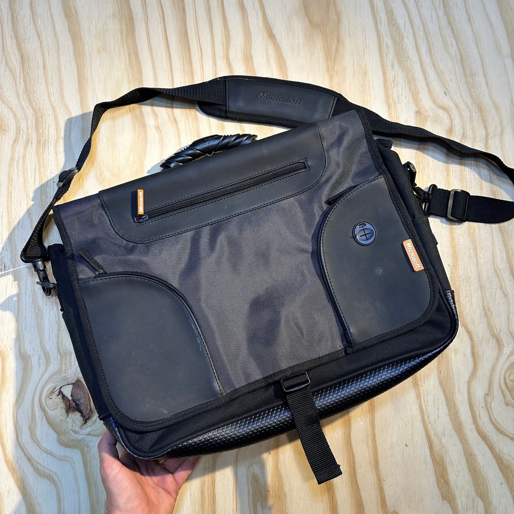 Microsoft Messenger Laptop Bag Black Orange Tech Briefcase Shoulder Strap Large